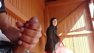 young boy shocks this muslim girl who was waiting for their way bus with his big cock OMG !!! someone surprised them he might have problems and run away