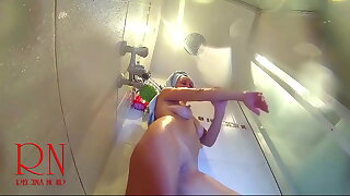 Voyeur camera in the shower Young nude wholesale rubs her fabrication with massage oil