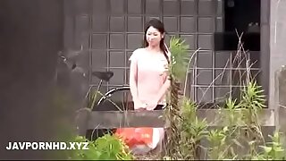 Japanese housewife fucked outside the house husband is inside