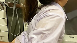 partisan with very big breasts gets fucked in all directions the bathroom