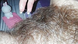 Quick masturbation in transmitted to bed Hairy pussy arbitrate up orgasm big clit cumming