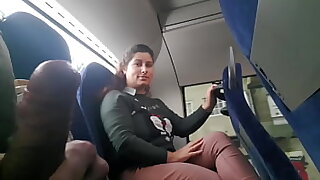 Exhibitionist seduces Milf to Drag inflate  Jerk his Dick connected with Bus