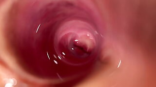 Camera deep inside Mias teen creamy pussy Transparent dildo fuck