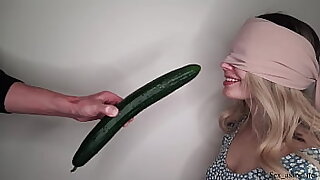 Blindfolded chary enactment sister tricked into sucking my dick increased by swallowing cum with the taste game